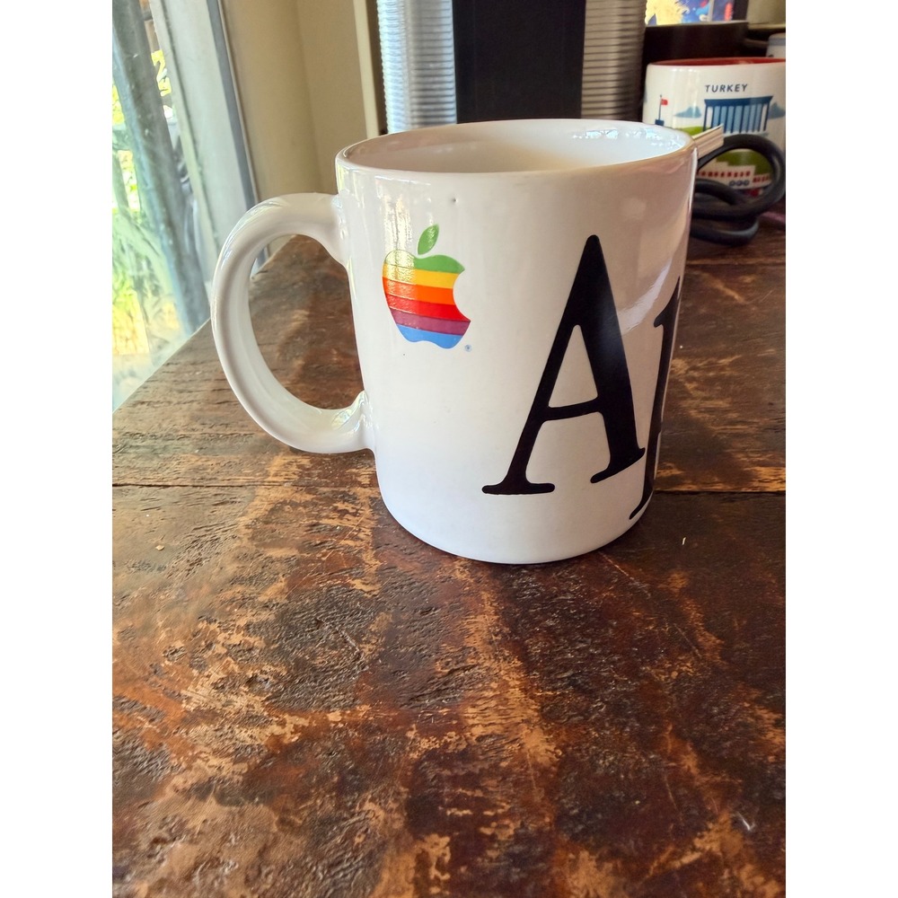 Vtg. Apple Coffee Mug Ceramic White w/ Rainbow Logo Retro Techcore